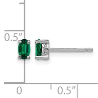 Sterling Silver Rhodium-plated 5x 3mm Oval Created Emerald Post Earrings view 4