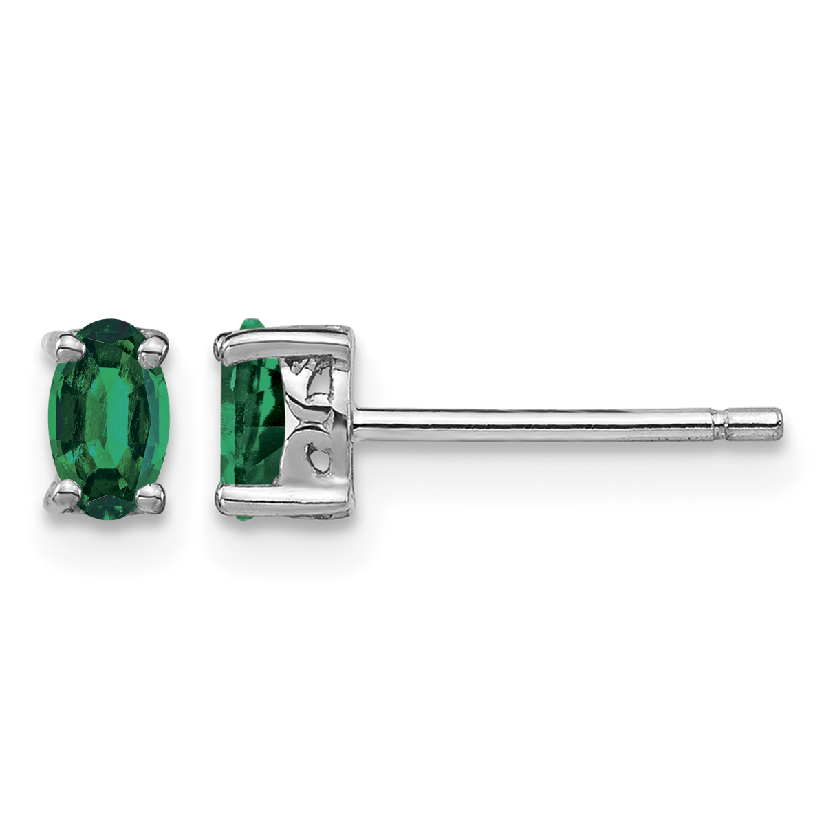 Sterling Silver Rhodium-plated 5x3mm Oval Created Emerald Post Earrings (QBE29MAY)