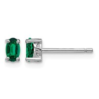 Sterling Silver Rhodium-plated 5x 3mm Oval Created Emerald Post Earrings view 1