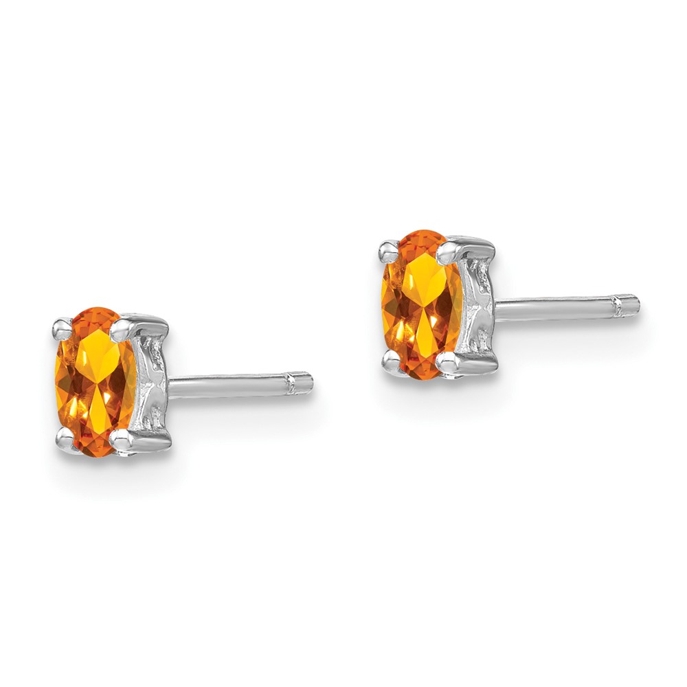 Sterling Silver Rhodium-plated 5x3mm Oval Citrine Post Earrings (QBE29NOV)