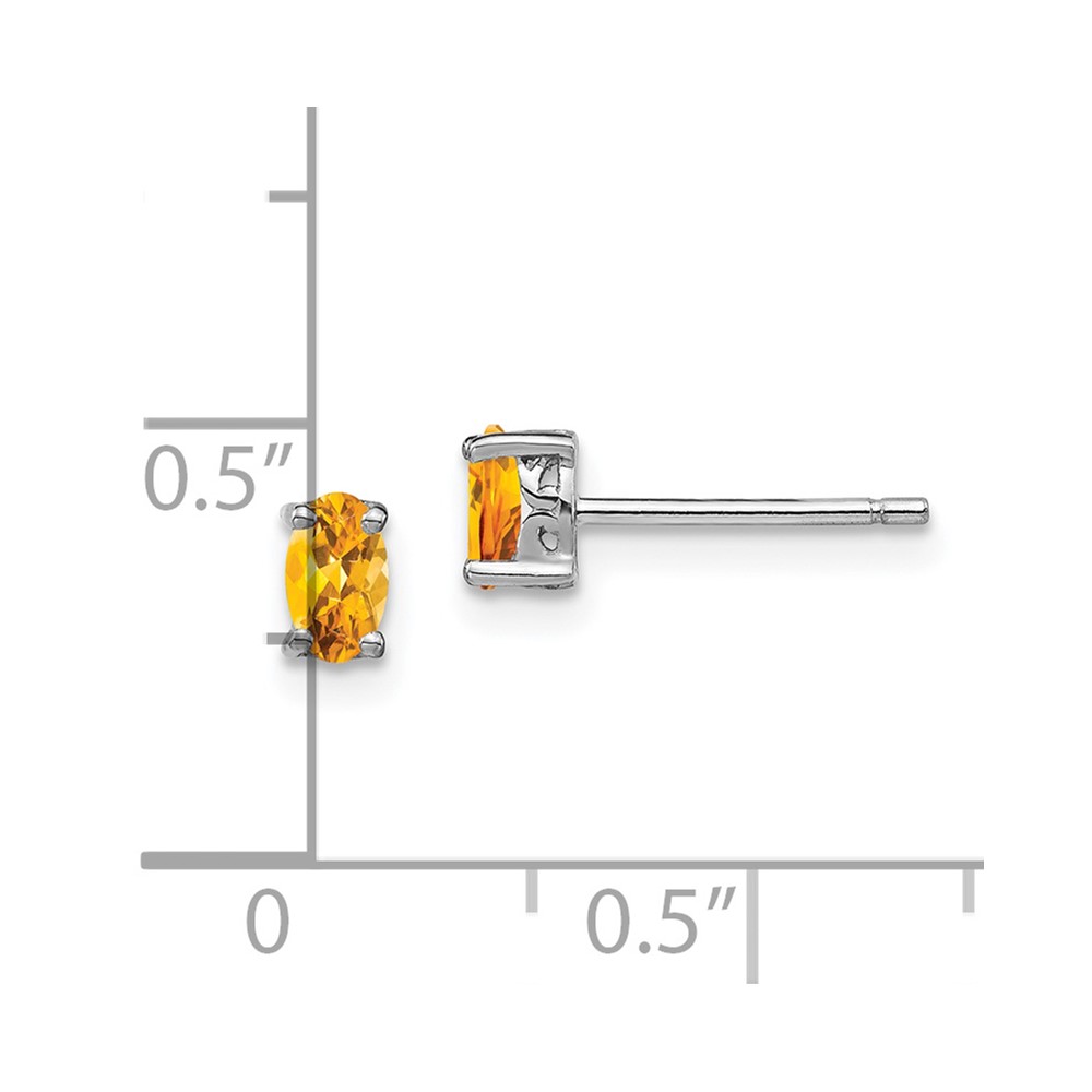 Sterling Silver Rhodium-plated 5x3mm Oval Citrine Post Earrings (QBE29NOV)