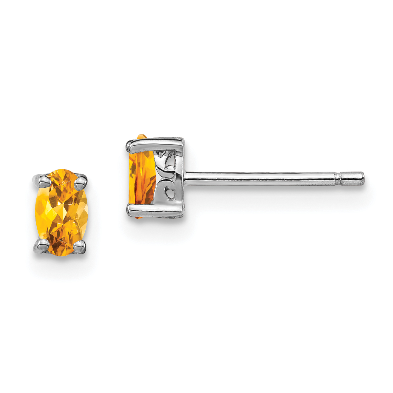 Sterling Silver Rhodium-plated 5x3mm Oval Citrine Post Earrings (QBE29NOV)