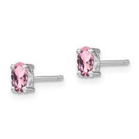 Sterling Silver Rhodium-plated 5x 3mm Oval Cr. Pink Sapphire Post Earrings view 2