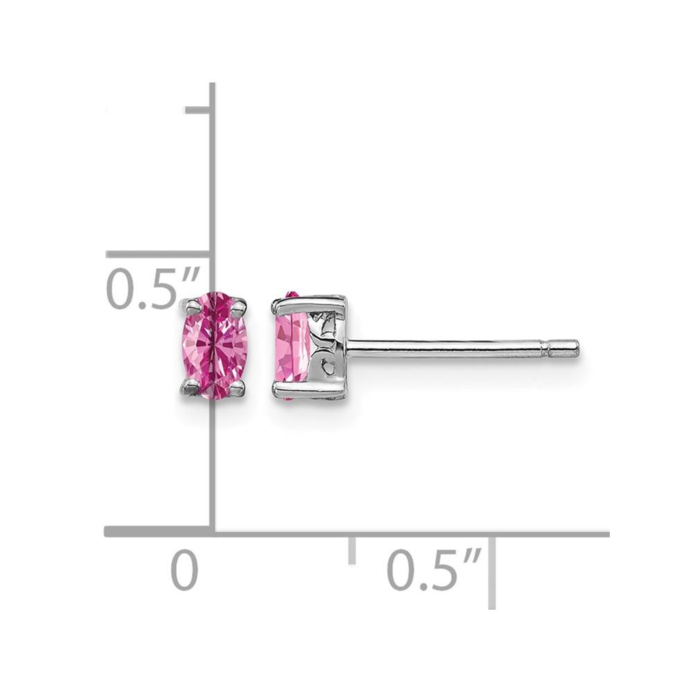 Sterling Silver Rhodium-plated 5x3mm Oval Created Pink Sapphire Post Earrin (QBE29OCT)