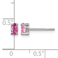 Sterling Silver Rhodium-plated 5x 3mm Oval Cr. Pink Sapphire Post Earrings view 4