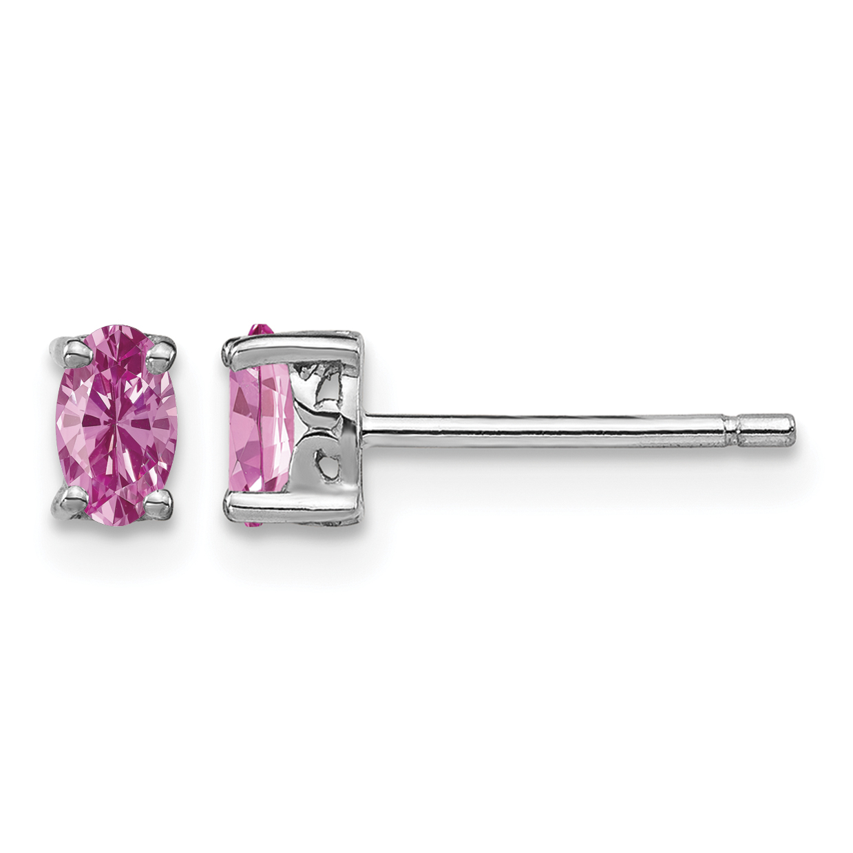 Sterling Silver Rhodium-plated 5x3mm Oval Created Pink Sapphire Post Earrin (QBE29OCT)