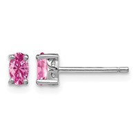 Sterling Silver Rhodium-plated 5x 3mm Oval Cr. Pink Sapphire Post Earrings view 1