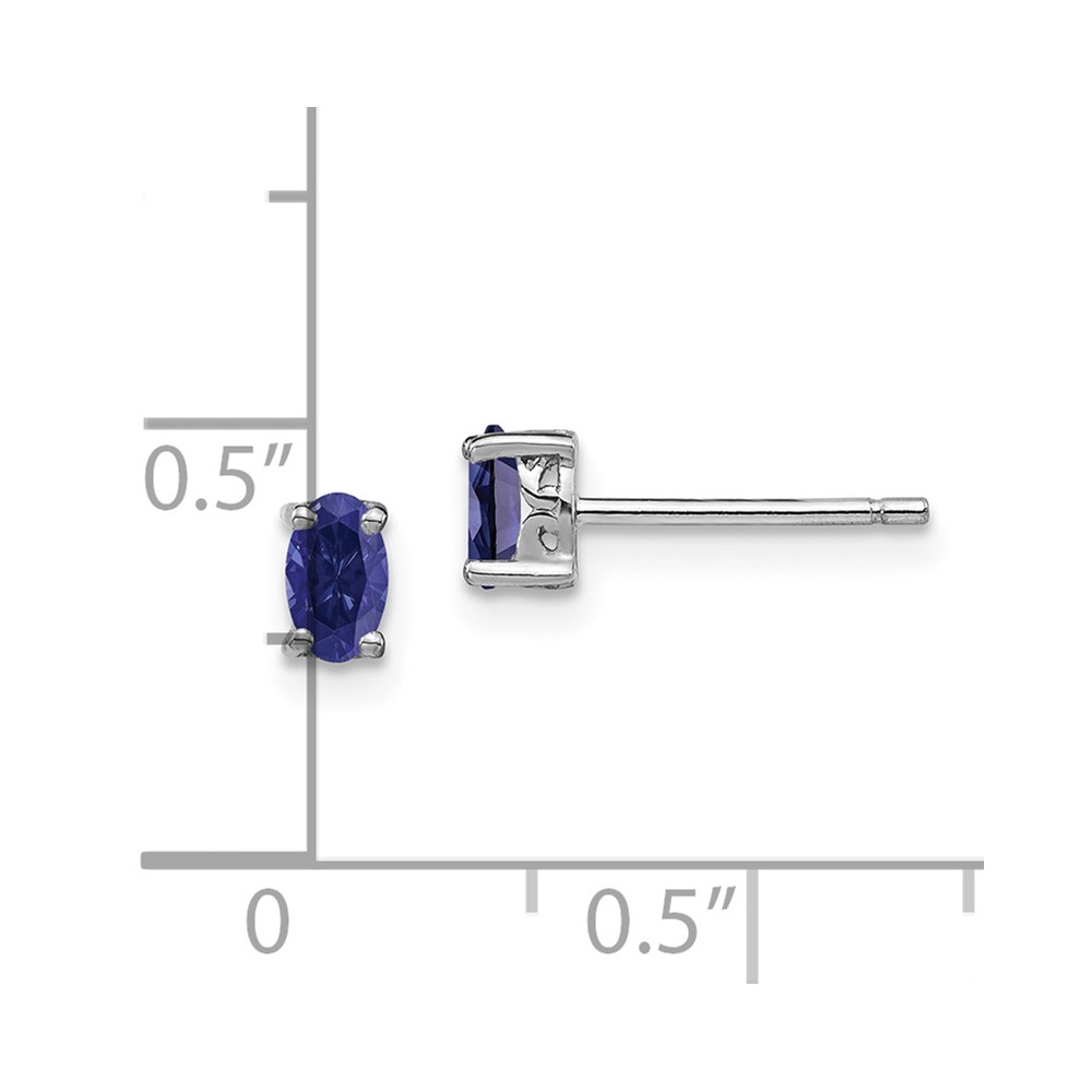 Sterling Silver Rhodium-plated 5x3mm Oval Created Sapphire Post Earrings (QBE29SEP)