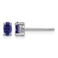 Sterling Silver Rhodium-plated 5x 3mm Oval Created Sapphire Post Earrings view 1