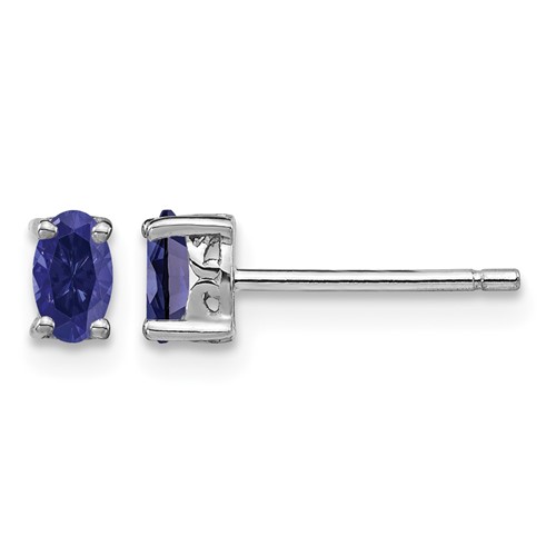 Sterling Silver Rhodium-plated 5x 3mm Oval Created Sapphire Post Earrings