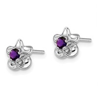 Sterling Silver Rhodium-plated Floral Amethyst Post Earrings view 2