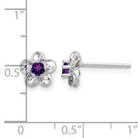 Sterling Silver Rhodium-plated Floral Amethyst Post Earrings view 4