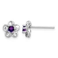 Sterling Silver Rhodium-plated Floral Amethyst Post Earrings view 1