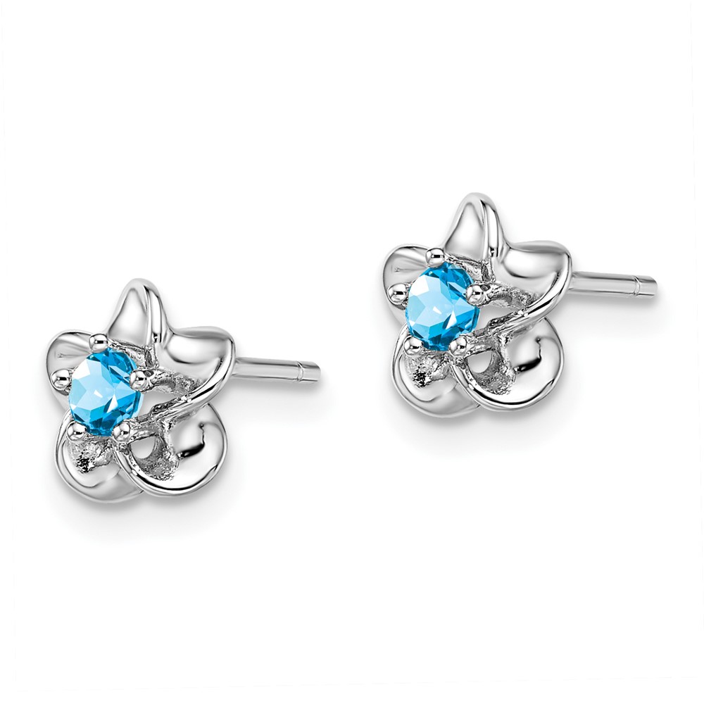 Sterling Silver Rhodium-plated Floral Blue Topaz Post Earrings (QBE30BT)