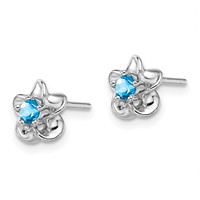 Sterling Silver Rhodium-plated Floral Blue Topaz Post Earrings view 2
