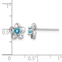 Sterling Silver Rhodium-plated Floral Blue Topaz Post Earrings view 4