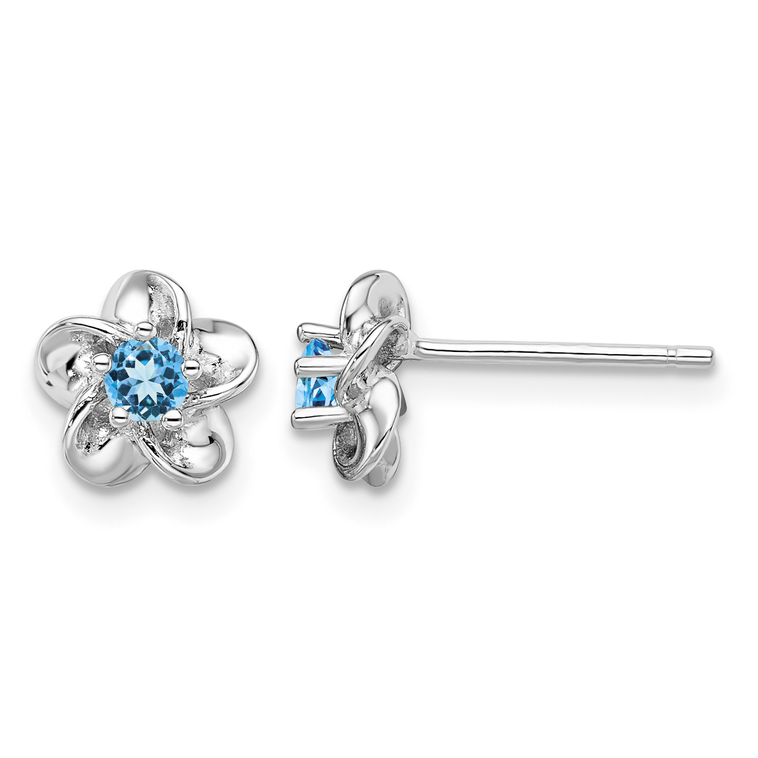 Sterling Silver Rhodium-plated Floral Blue Topaz Post Earrings (QBE30BT)