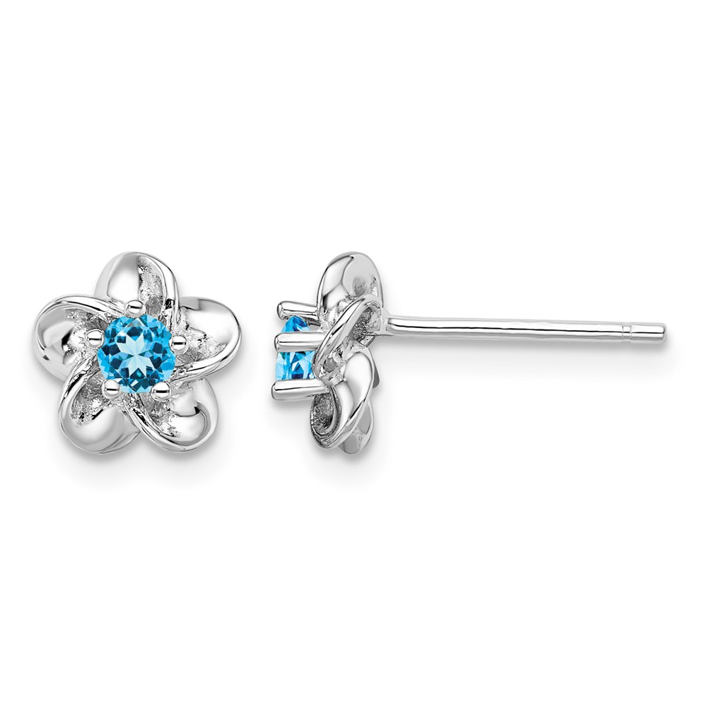 Sterling Silver Rhodium-plated Floral Blue Topaz Post Earrings (QBE30BT)
