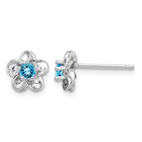 Sterling Silver Rhodium-plated Floral Blue Topaz Post Earrings view 1