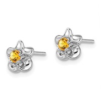 Sterling Silver Rhodium-plated Floral Citrine Post Earrings view 2