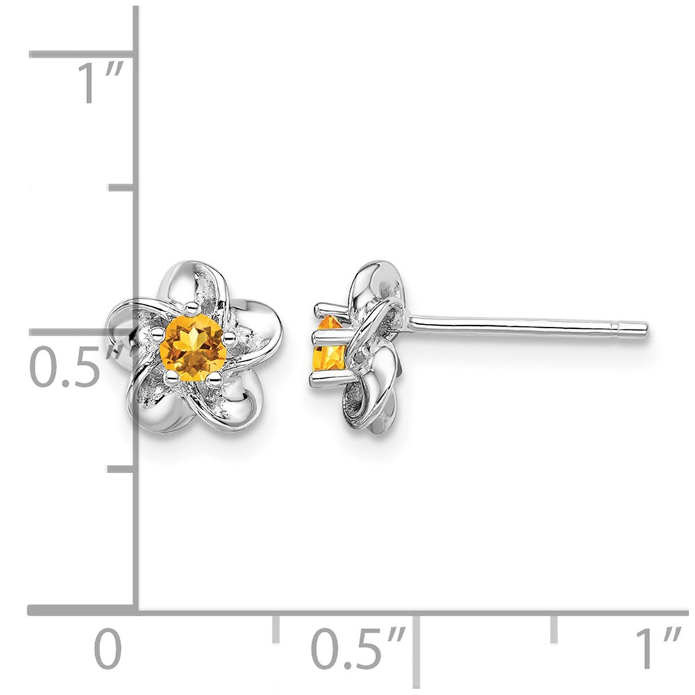 Sterling Silver Rhodium-plated Floral Citrine Post Earrings (QBE30CI)
