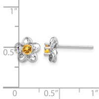 Sterling Silver Rhodium-plated Floral Citrine Post Earrings view 4