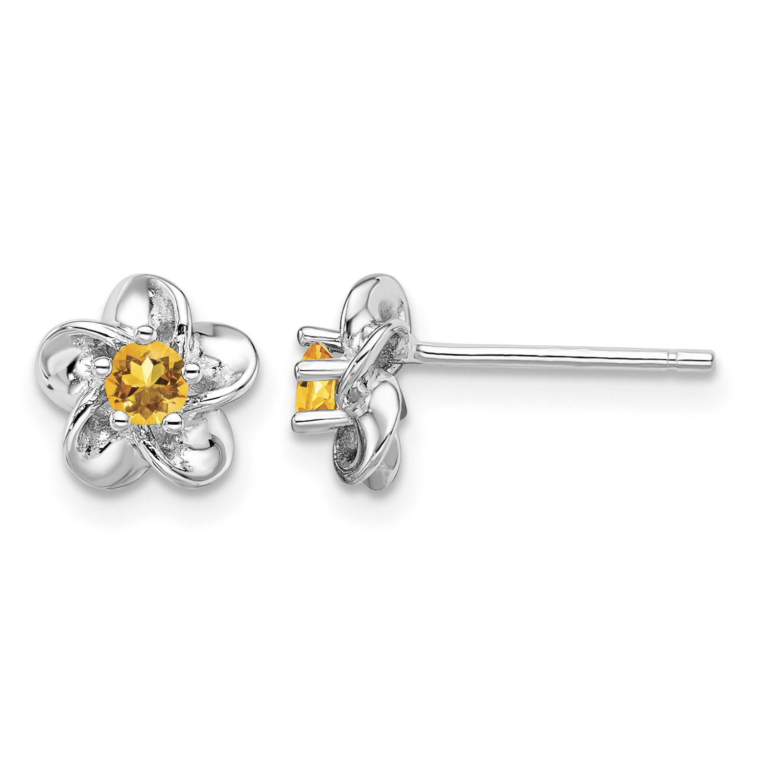 Sterling Silver Rhodium-plated Floral Citrine Post Earrings (QBE30CI)