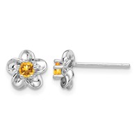 Sterling Silver Rhodium-plated Floral Citrine Post Earrings view 1