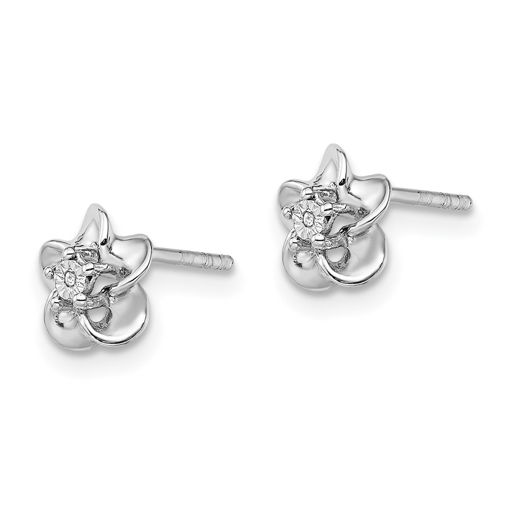 Sterling Silver Rhodium-plated Floral Diamond Post Earrings (QBE30DIA)