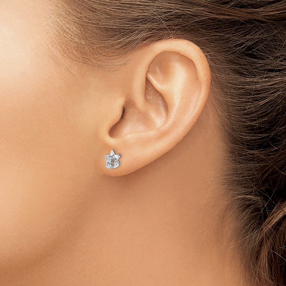 Sterling Silver Rhodium-plated Floral Diamond Post Earrings (QBE30DIA)