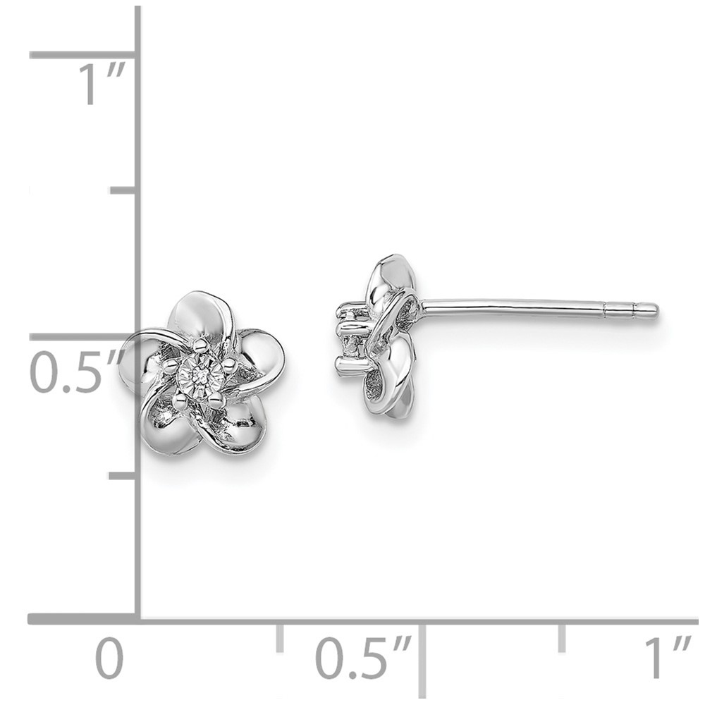 Sterling Silver Rhodium-plated Floral Diamond Post Earrings (QBE30DIA)