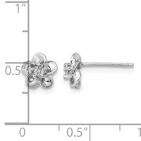 Sterling Silver Rhodium-plated Floral Diamond Dainty Post Earrings view 4