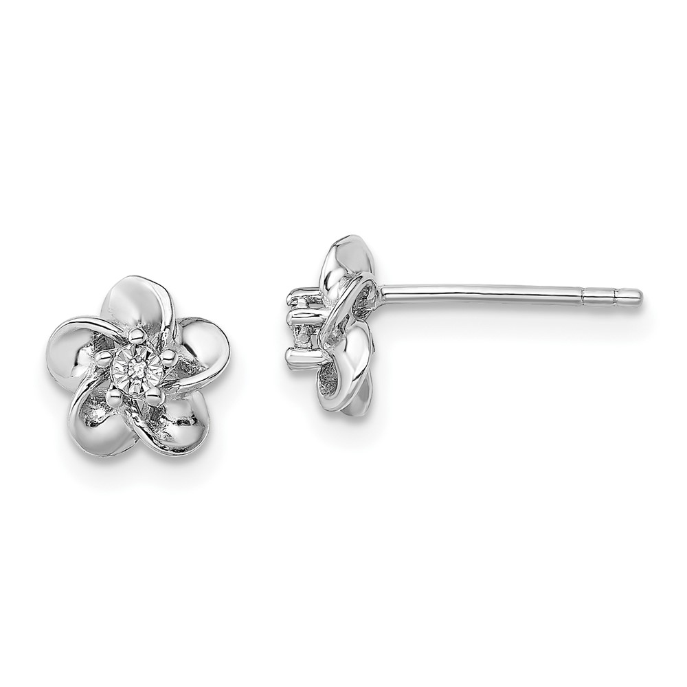 Sterling Silver Rhodium-plated Floral Diamond Post Earrings (QBE30DIA)