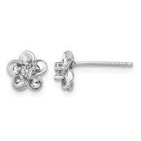 Sterling Silver Rhodium-plated Floral Diamond Dainty Post Earrings view 1