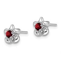 Sterling Silver Rhodium-plated Floral Garnet Post Earrings view 2