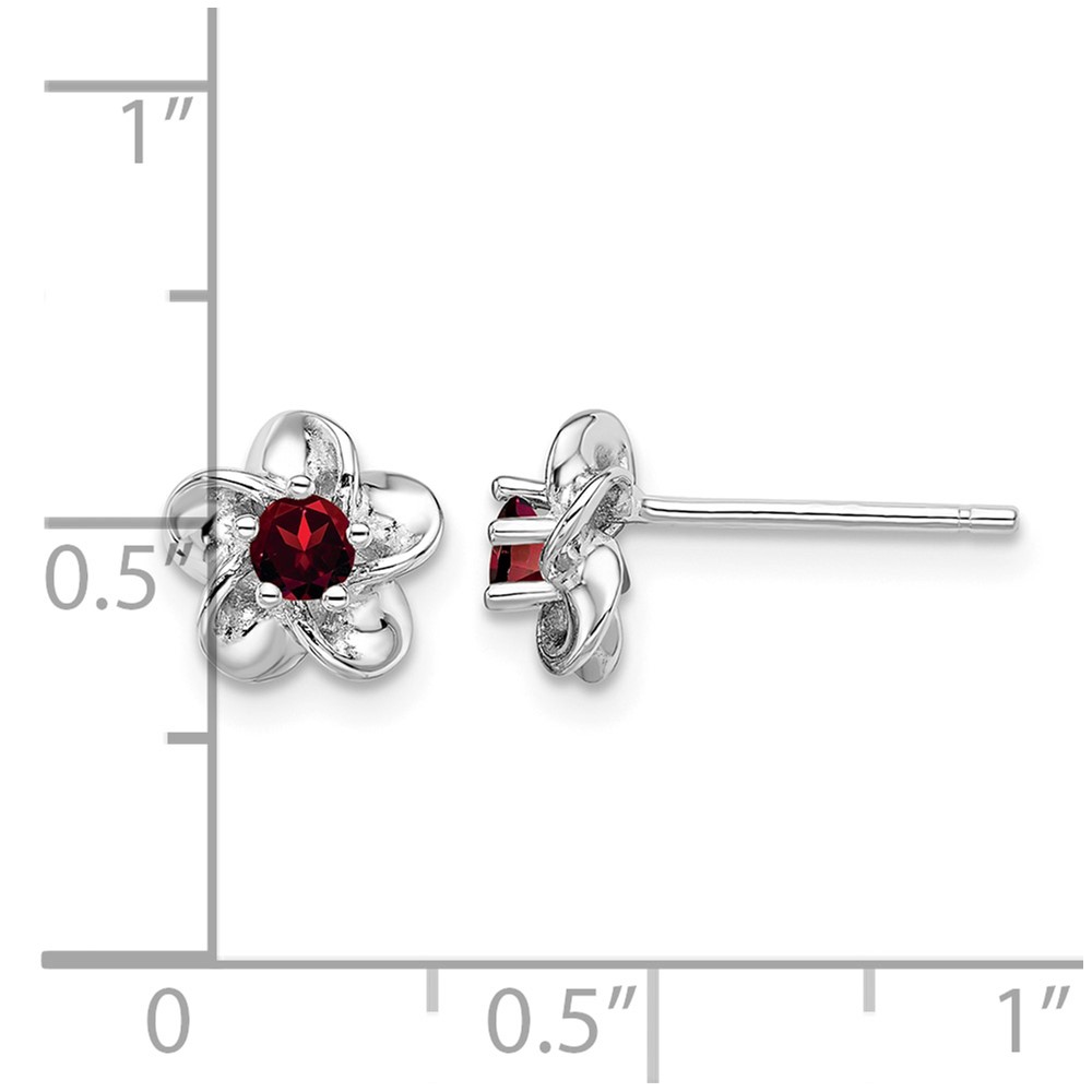Sterling Silver Rhodium-plated Floral Garnet Post Earrings (QBE30GA)