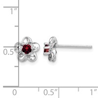 Sterling Silver Rhodium-plated Floral Garnet Post Earrings view 4