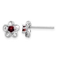 Sterling Silver Rhodium-plated Floral Garnet Post Earrings view 1