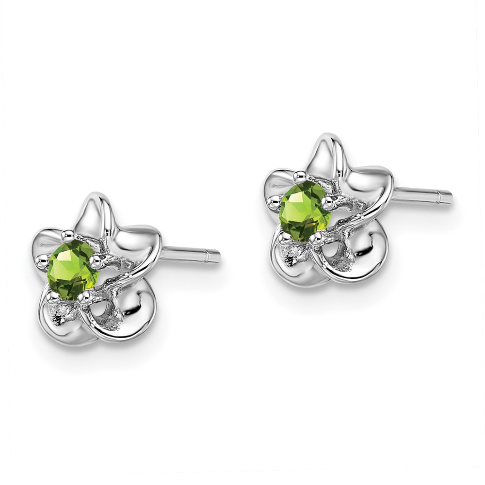 Sterling Silver Rhodium-plated Floral Peridot Post Earrings (QBE30PE)