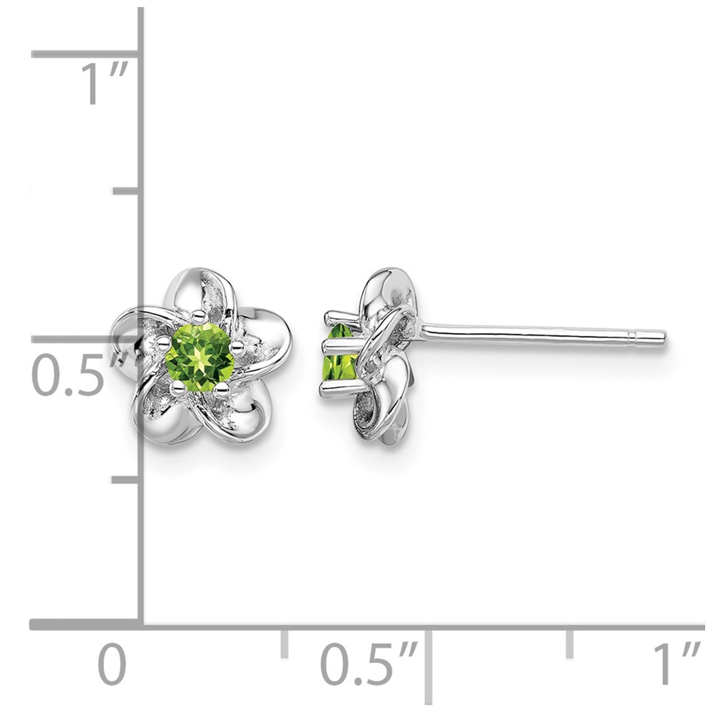 Sterling Silver Rhodium-plated Floral Peridot Post Earrings (QBE30PE)
