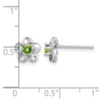 Sterling Silver Rhodium-plated Floral Peridot Post Earrings view 4