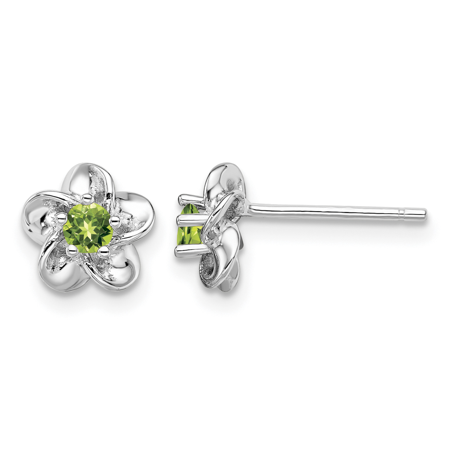 Sterling Silver Rhodium-plated Floral Peridot Post Earrings (QBE30PE)