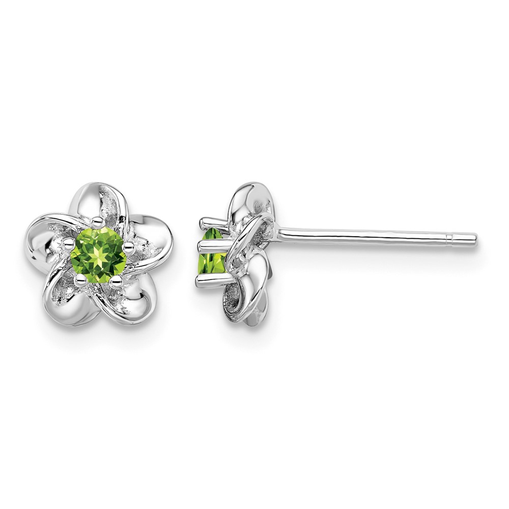 Sterling Silver Rhodium-plated Floral Peridot Post Earrings (QBE30PE)
