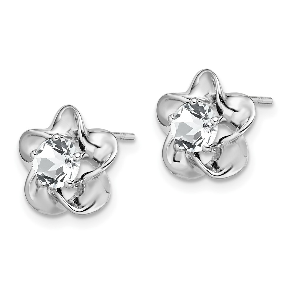 Sterling Silver Rhodium-plated Floral White Topaz Post Earrings (QBE31APR)