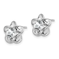 Sterling Silver Rhodium-plated Floral White Topaz Post Earrings view 2
