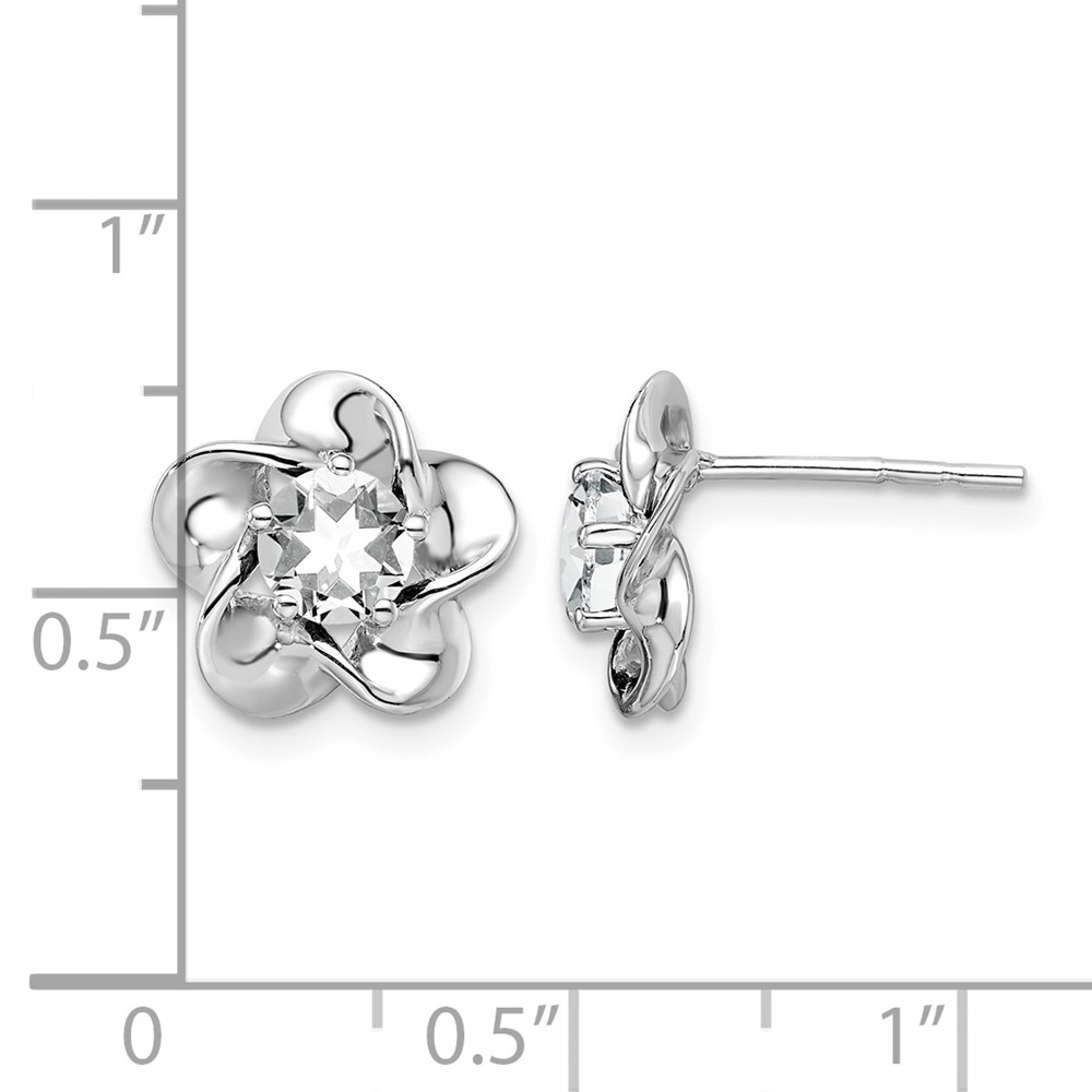 Sterling Silver Rhodium-plated Floral White Topaz Post Earrings (QBE31APR)