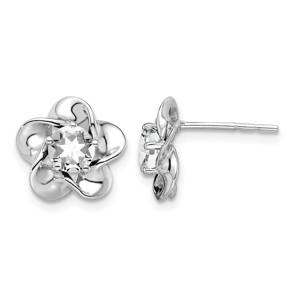 Sterling Silver Rhodium-plated Floral White Topaz Post Earrings (QBE31APR)