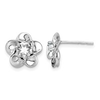 Sterling Silver Rhodium-plated Floral White Topaz Post Earrings view 1