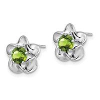 Sterling Silver Rhodium-plated Floral Peridot Post Earrings view 2