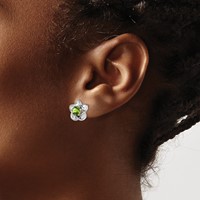 Sterling Silver Rhodium-plated Floral Peridot Post Earrings view 3